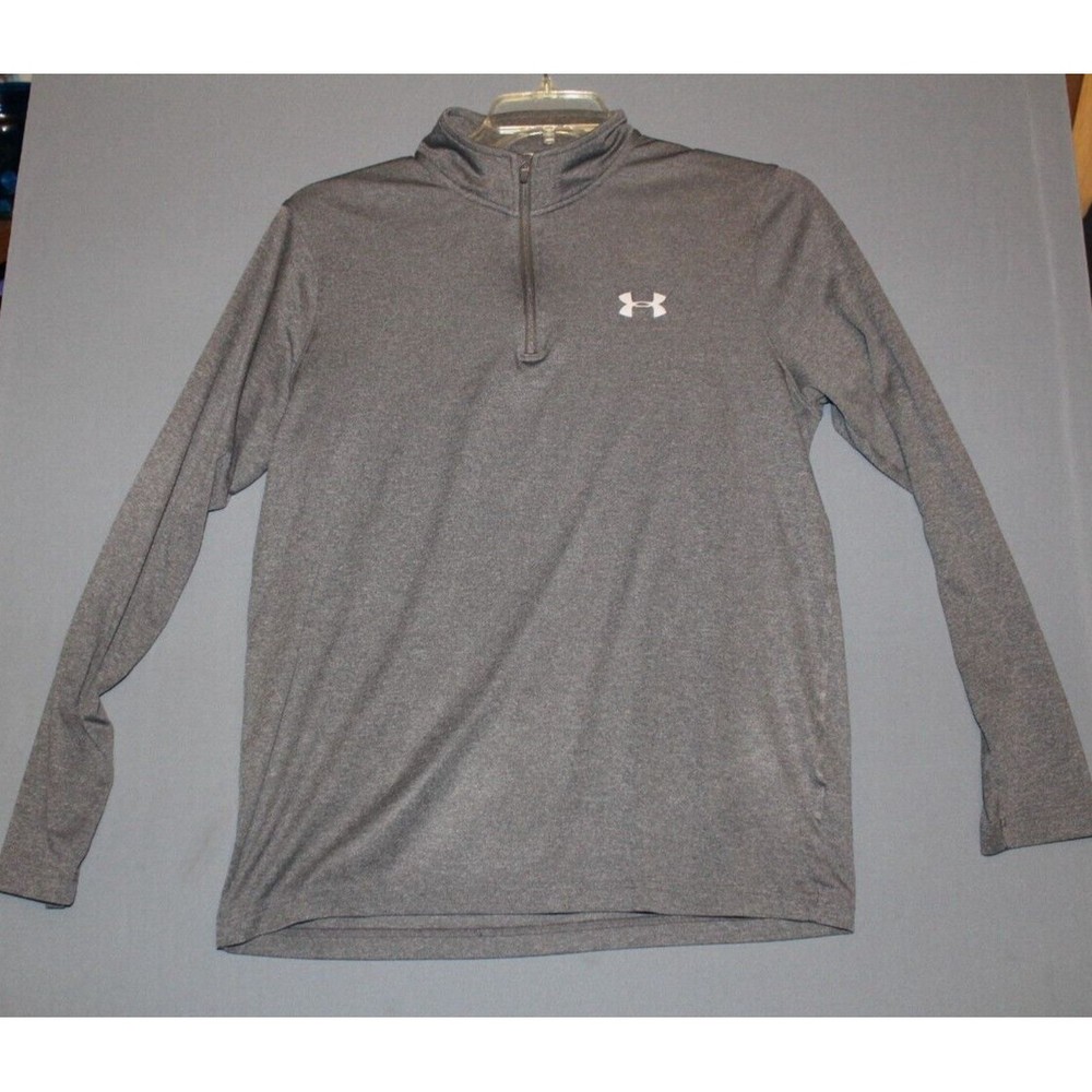 Under Armour Pullover Men Med Gray 1/4 Zip Heatgear Gym Workout Hiking Loose